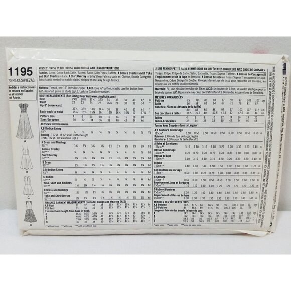 Simplicity Sewing Pattern 1195 womens dress size 12-20 uncut factory folded - Picture 2 of 9
